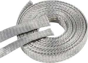 Tinned Copper Grounding Braid Straps Shielding Wire Sheathing Cable Sleeve Metal Flat Mesh Flexible Expandable (1/2 in Wide(0.32 in Dia)-15ft)