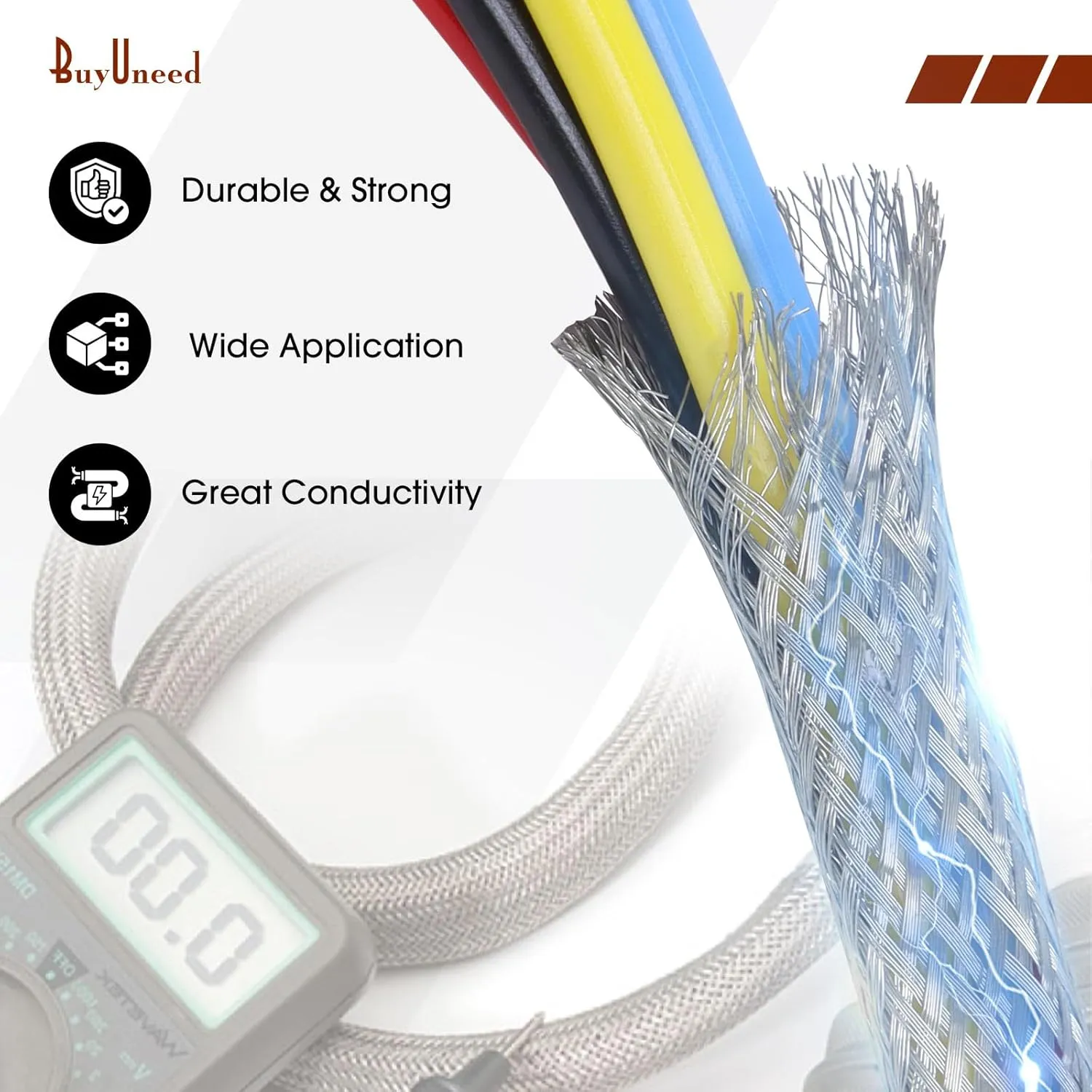 Tinned Copper Grounding Braid Straps Shielding Wire Sheathing Cable Sleeve Metal Flat Mesh Flexible Expandable (1/2 in Wide(0.32 in Dia)-15ft)