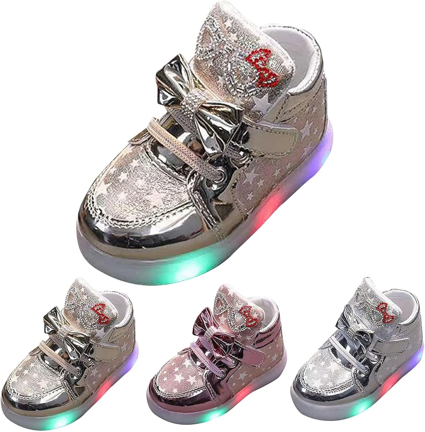 Toddler Boys Girl Light Up Flat Shoes Kids 𝗖artoon Lace-Up Luminous Sport High Top Flashing Casual Anti-Slip Sneakers