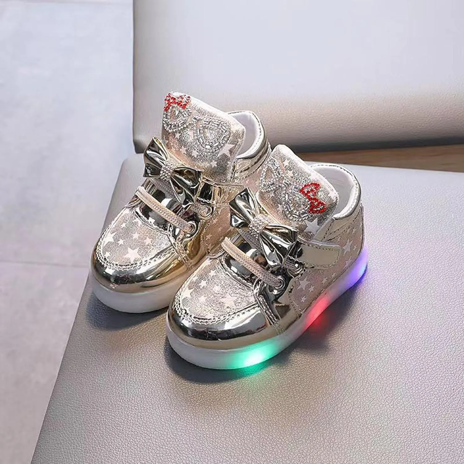 Toddler Boys Girl Light Up Flat Shoes Kids 𝗖artoon Lace-Up Luminous Sport High Top Flashing Casual Anti-Slip Sneakers