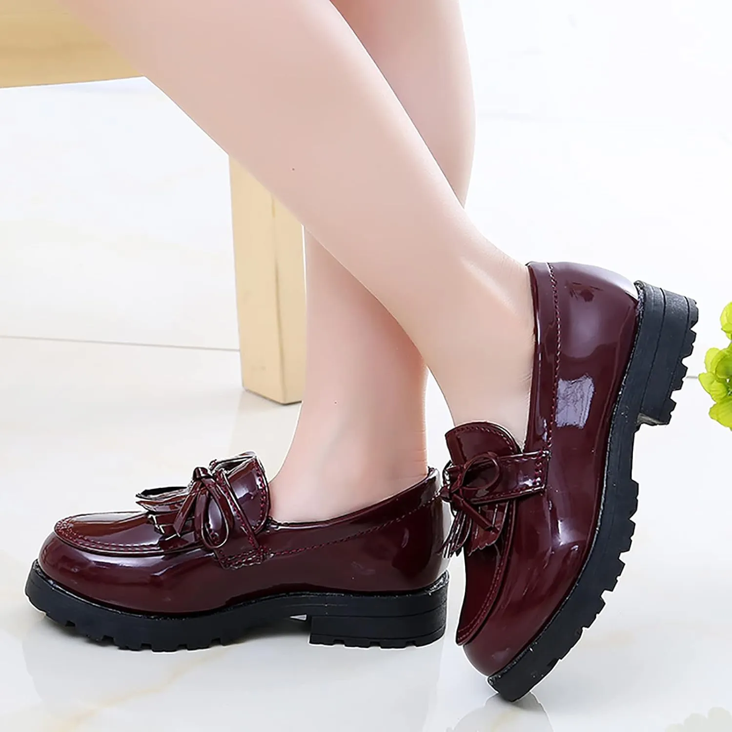 Toddler Boys Girls Leather Sneaker Dress Shoes with Bow School Dance Shoes Loafer High Toe Non Slip Sport Shoes