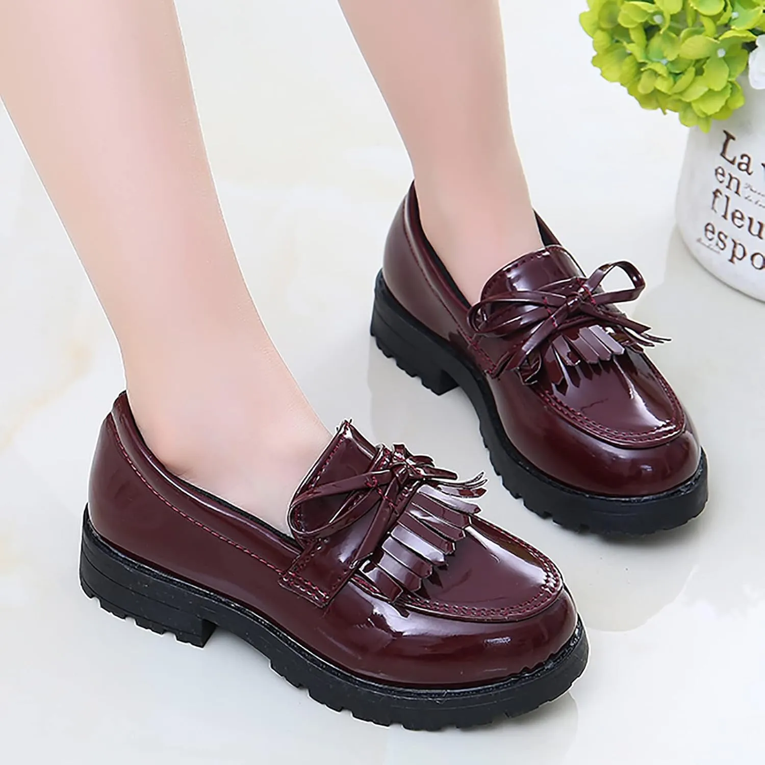 Toddler Boys Girls Leather Sneaker Dress Shoes with Bow School Dance Shoes Loafer High Toe Non Slip Sport Shoes