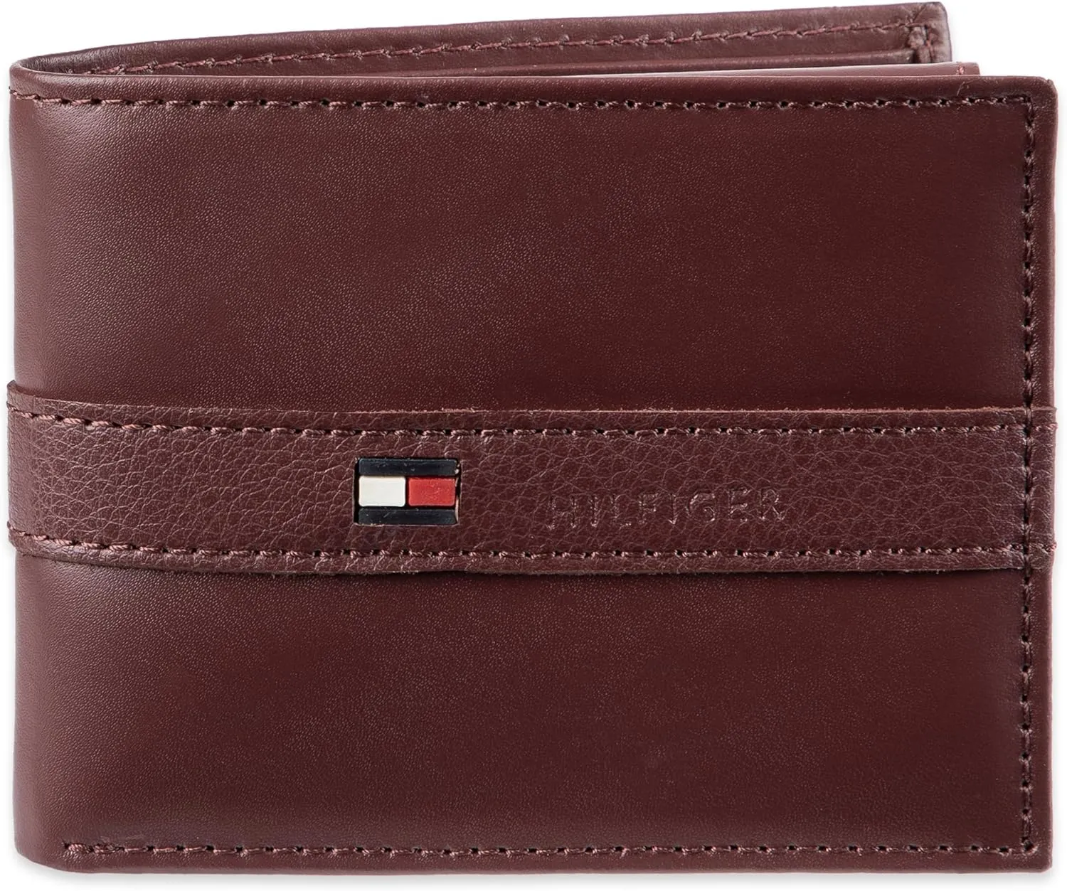 Tommy Hilfiger Men's Leather Wallet – Slim Bifold with 6 Credit Card Pockets and Removable ID Window, Burgundy, One Size