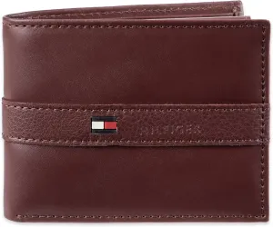 Tommy Hilfiger Men's Leather Wallet – Slim Bifold with 6 Credit Card Pockets and Removable ID Window, Burgundy, One Size