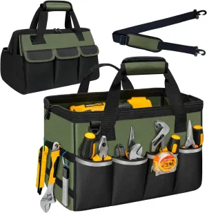 Tool Bag, Portable Tool Box Organizer Adjustable Shoulder Strap, Carry Tool Tote Heavy Duty Tool Storage Bag With Wide Mouth,Tool Bags for Men Mechanic EngineerGift - M, Army Green & Black