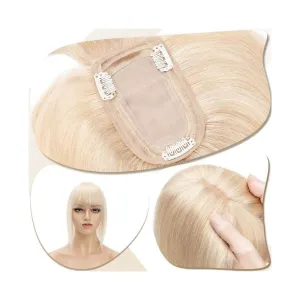 Toppers for Women Hair Toppers for Women 6"-18" Real Human Hair with Bangs, 7x12.5cm Silk Base Clip In Hair Extension 150% Densiny Indian Hair Straight Hair Pieces Hair Toppers(Ash Blonde Bleach Blond