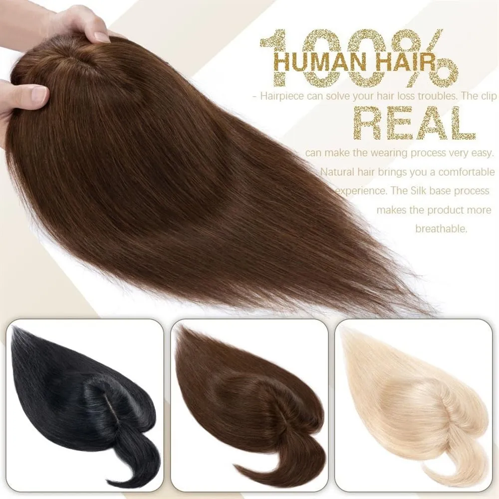 Toppers for Women Hair Toppers for Women 6"-18" Real Human Hair with Bangs, 7x12.5cm Silk Base Clip In Hair Extension 150% Densiny Indian Hair Straight Hair Pieces Hair Toppers(Ash Blonde Bleach Blond