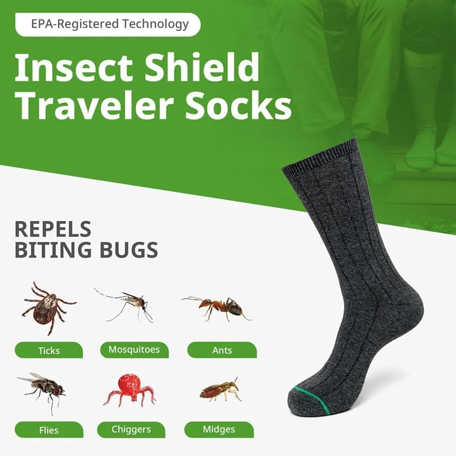 Traveler Socks With Permethrin Bug Repellant - Protective Clothing for Men & Women