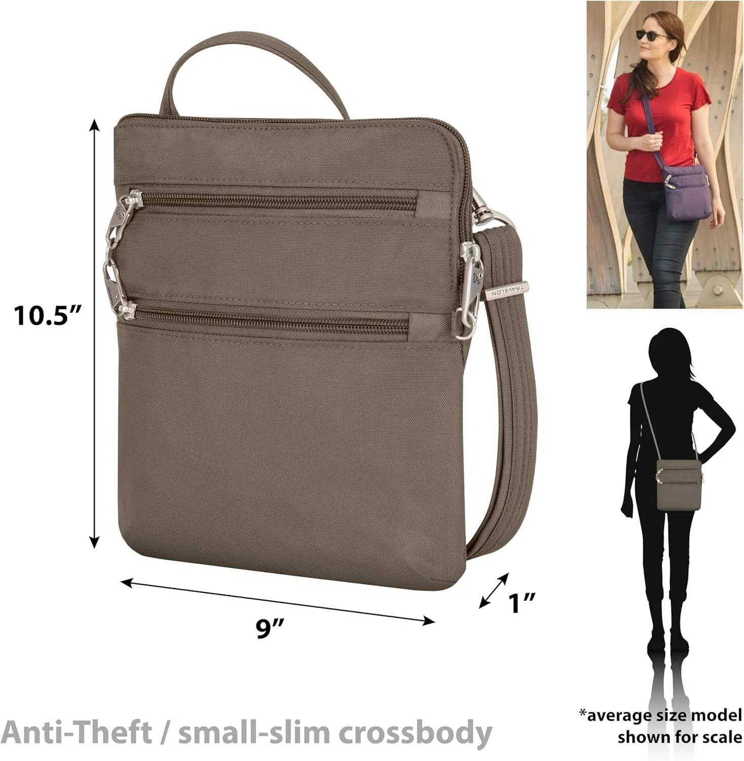 Travelon Anti-theft Classic Slim Double Zip Crossbody