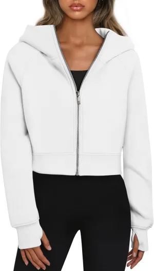 Trendy Queen Womens Zip Up Hoodies Jackets Cropped Sweatshirts Fleece Fall Outfits Casual Comfy Y2k Tops Winter Clothes 2025