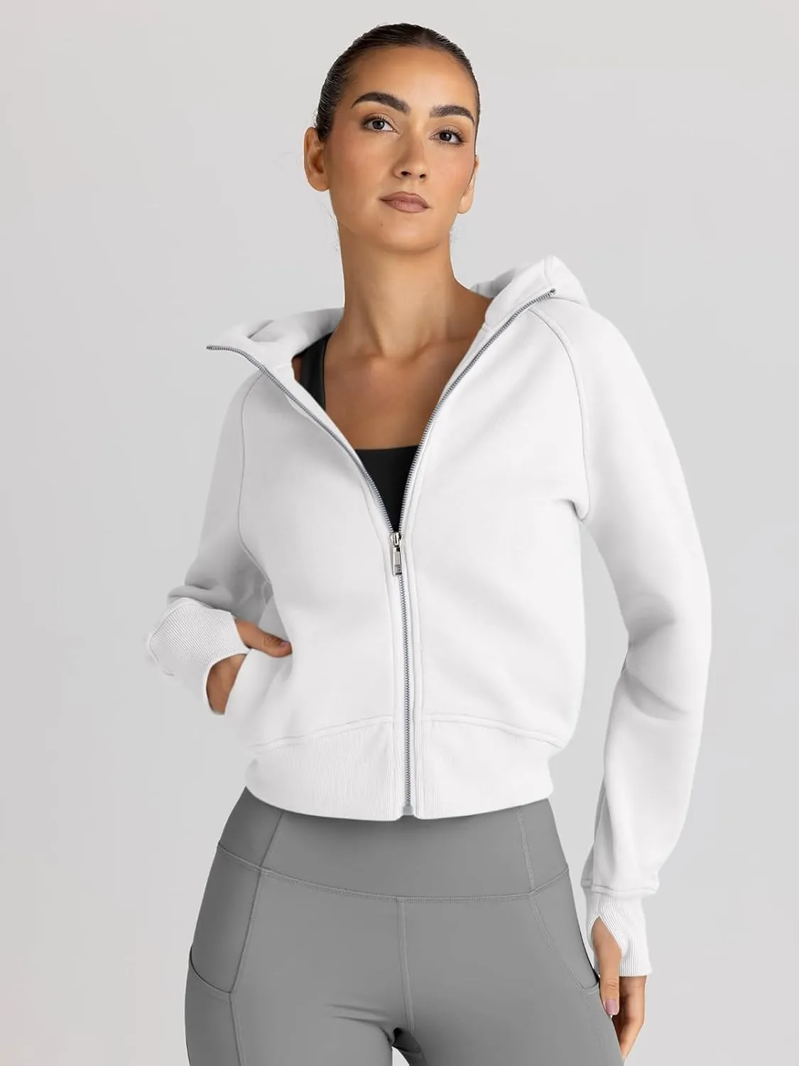 Trendy Queen Womens Zip Up Hoodies Jackets Cropped Sweatshirts Fleece Fall Outfits Casual Comfy Y2k Tops Winter Clothes 2025