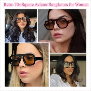 Trendy Square Aviator Sunglasses for Women Men Flat Top Designer Stylish Frame Sun Glasses Vintage Shades