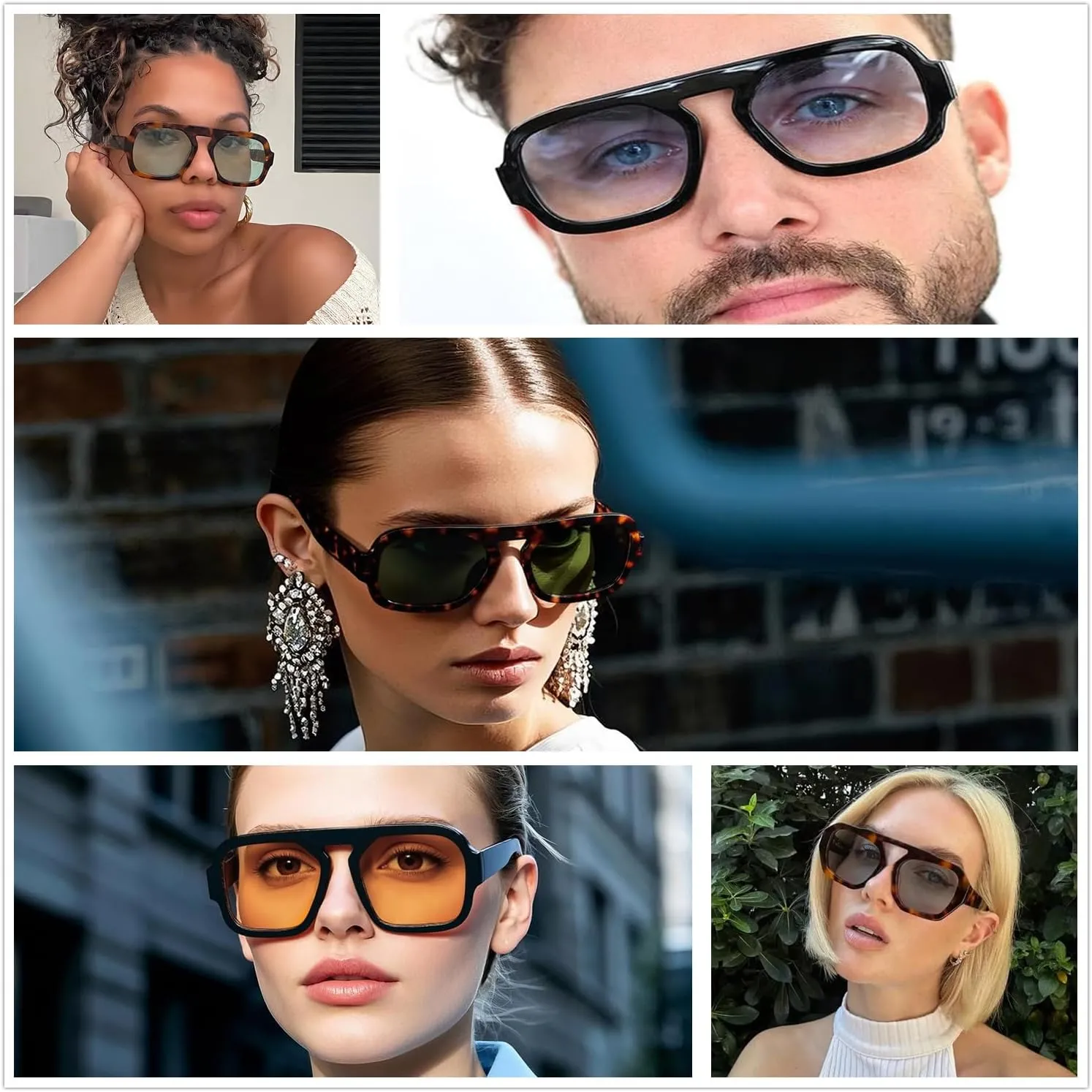Trendy Square Aviator Sunglasses for Women Men Flat Top Designer Stylish Frame Sun Glasses Vintage Shades