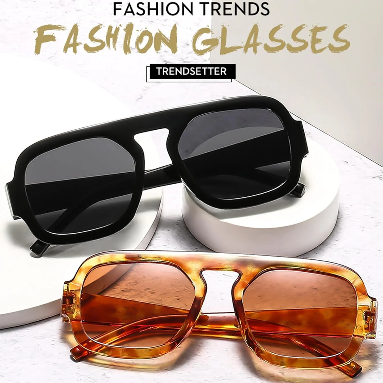 Trendy Square Aviator Sunglasses for Women Men Flat Top Designer Stylish Frame Sun Glasses Vintage Shades
