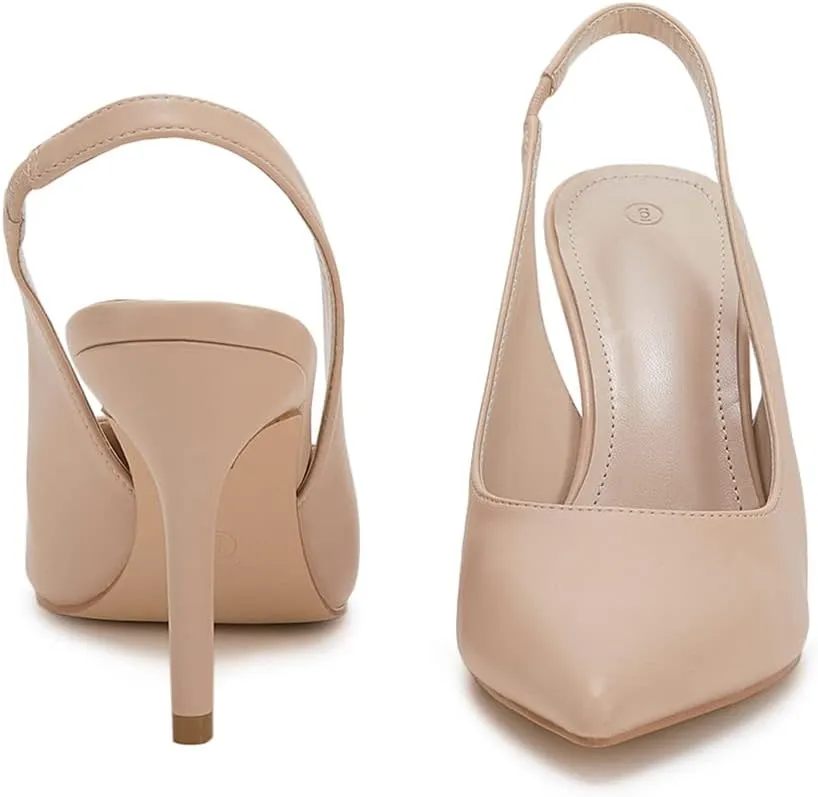Trish Lucia Womens Slingback Pointed Toe Stiletto Pumps Slip-on High Heels Office Lady Sandals Party Prom Dress Shoes