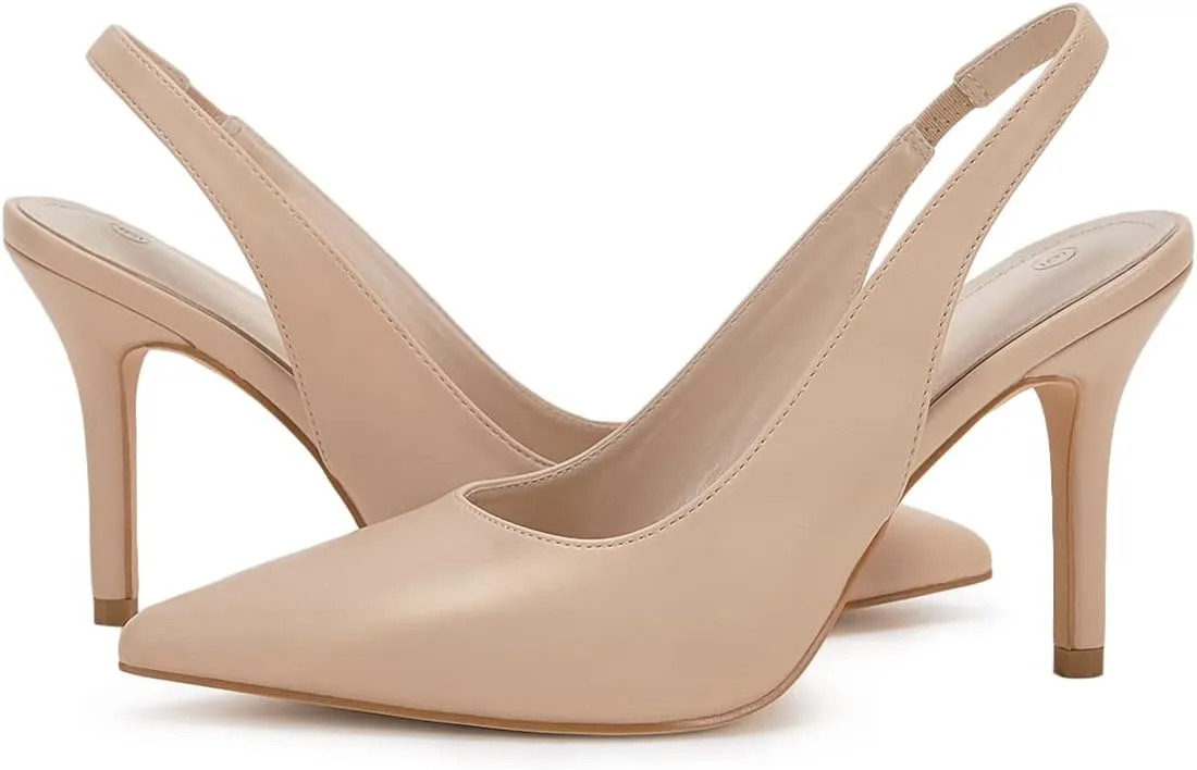 Trish Lucia Womens Slingback Pointed Toe Stiletto Pumps Slip-on High Heels Office Lady Sandals Party Prom Dress Shoes