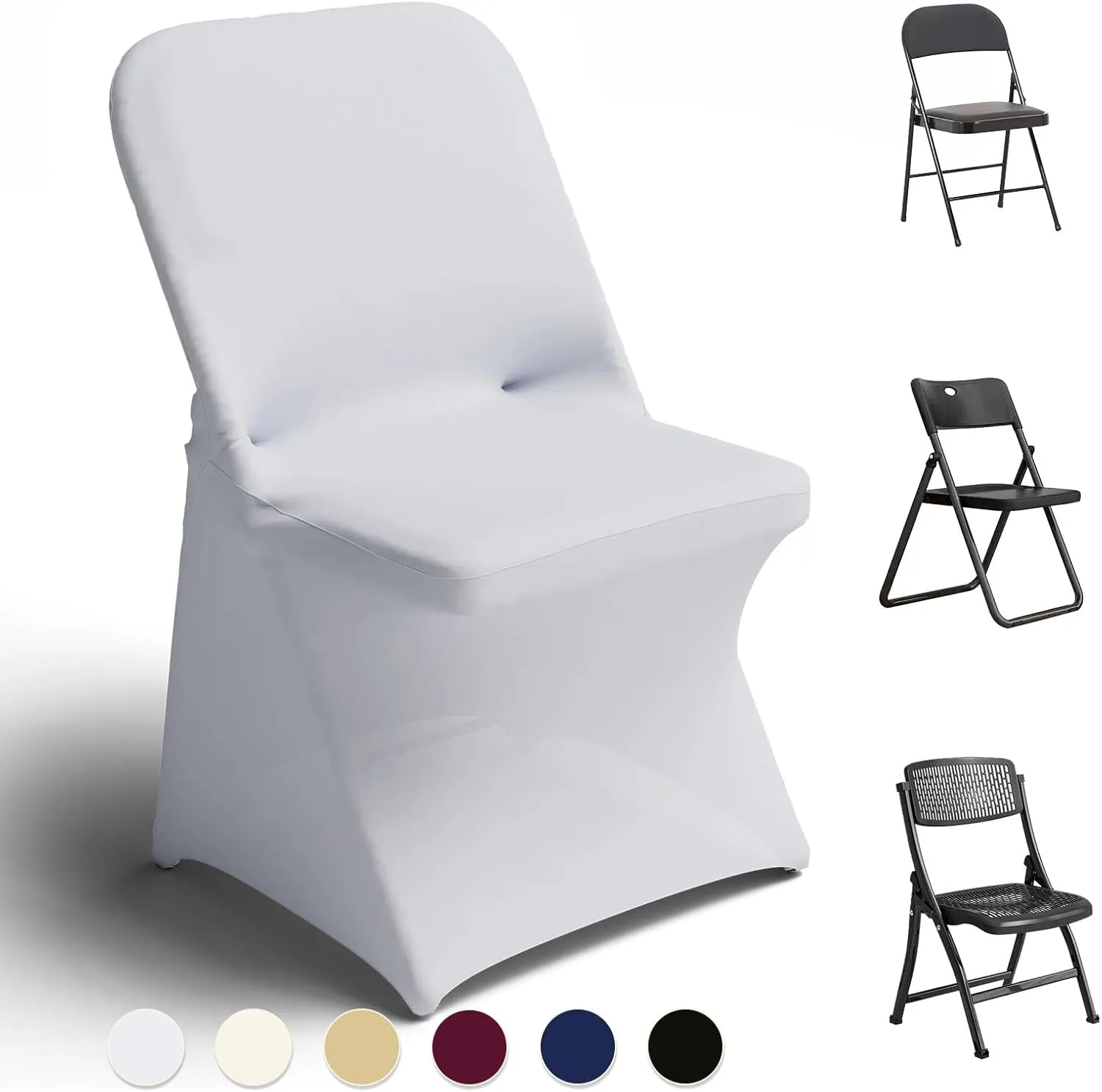 Trlyc Spandex Folding Chair Covers 30 Pcs Universal Fitted Stretchy Dining Chair Slipcovers for Wedding Party Banquet Flat-Front Chair Cover (White)