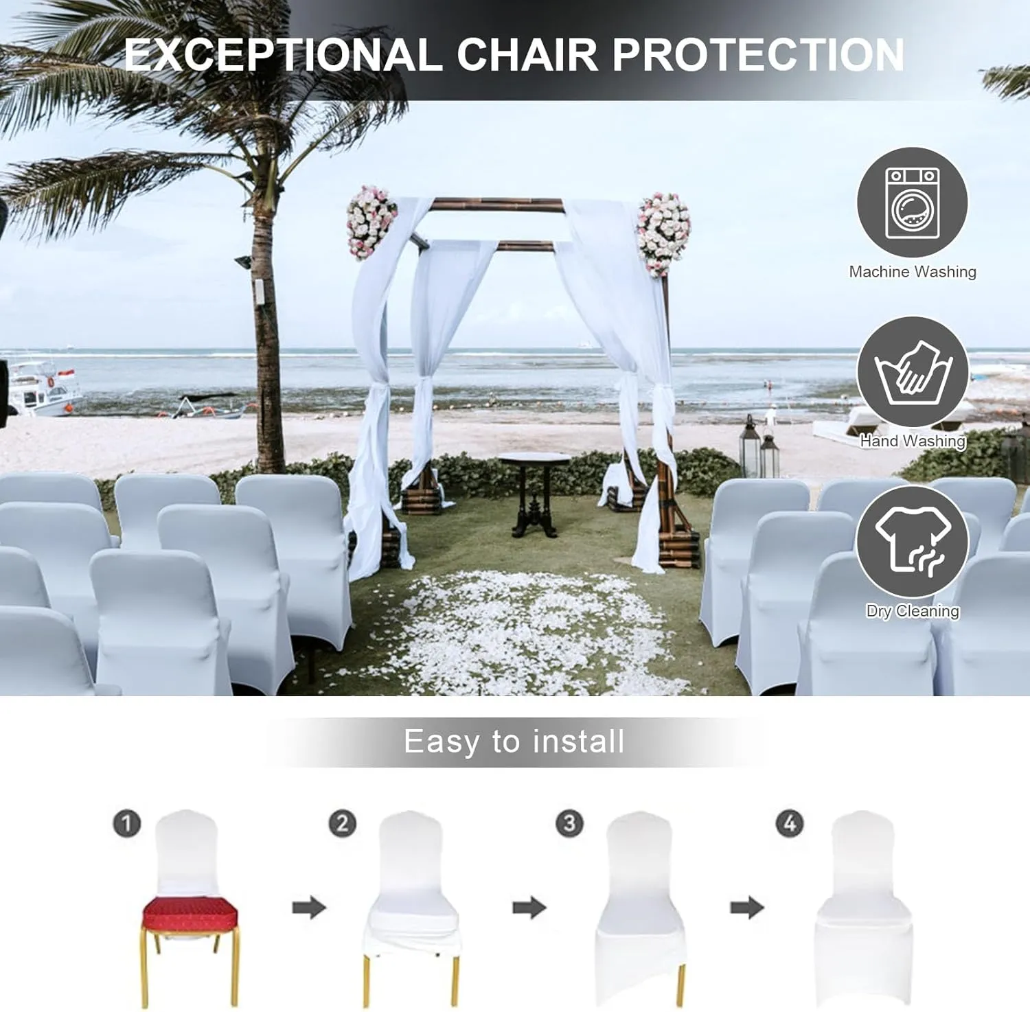Trlyc Spandex Folding Chair Covers 30 Pcs Universal Fitted Stretchy Dining Chair Slipcovers for Wedding Party Banquet Flat-Front Chair Cover (White)