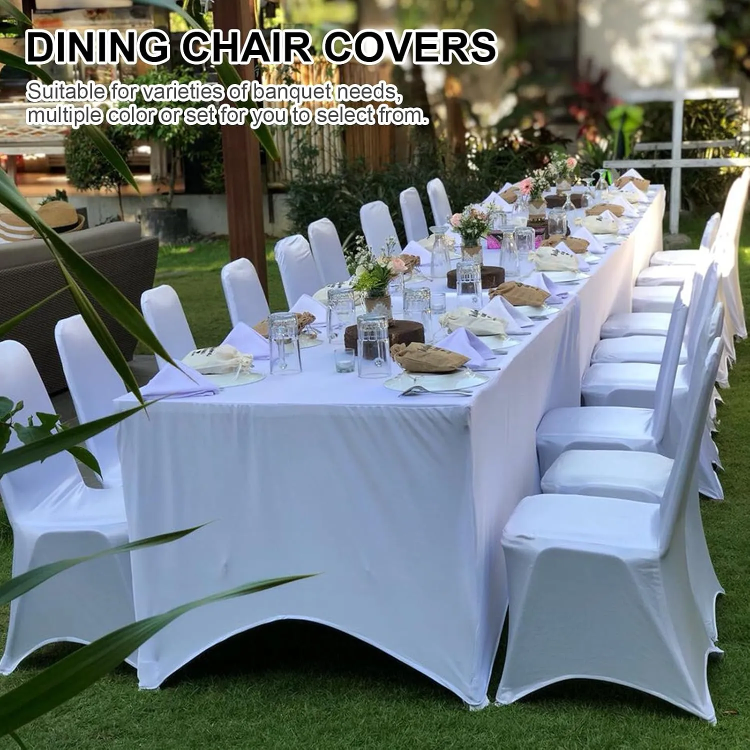 Trlyc Spandex Folding Chair Covers 30 Pcs Universal Fitted Stretchy Dining Chair Slipcovers for Wedding Party Banquet Flat-Front Chair Cover (White)