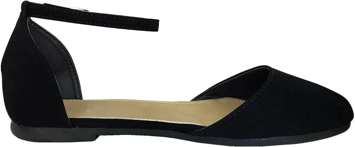 TruFox Womens Flat Ankle Strap D'Orsay Ballet Flat