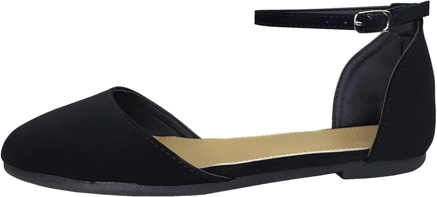 TruFox Womens Flat Ankle Strap D'Orsay Ballet Flat