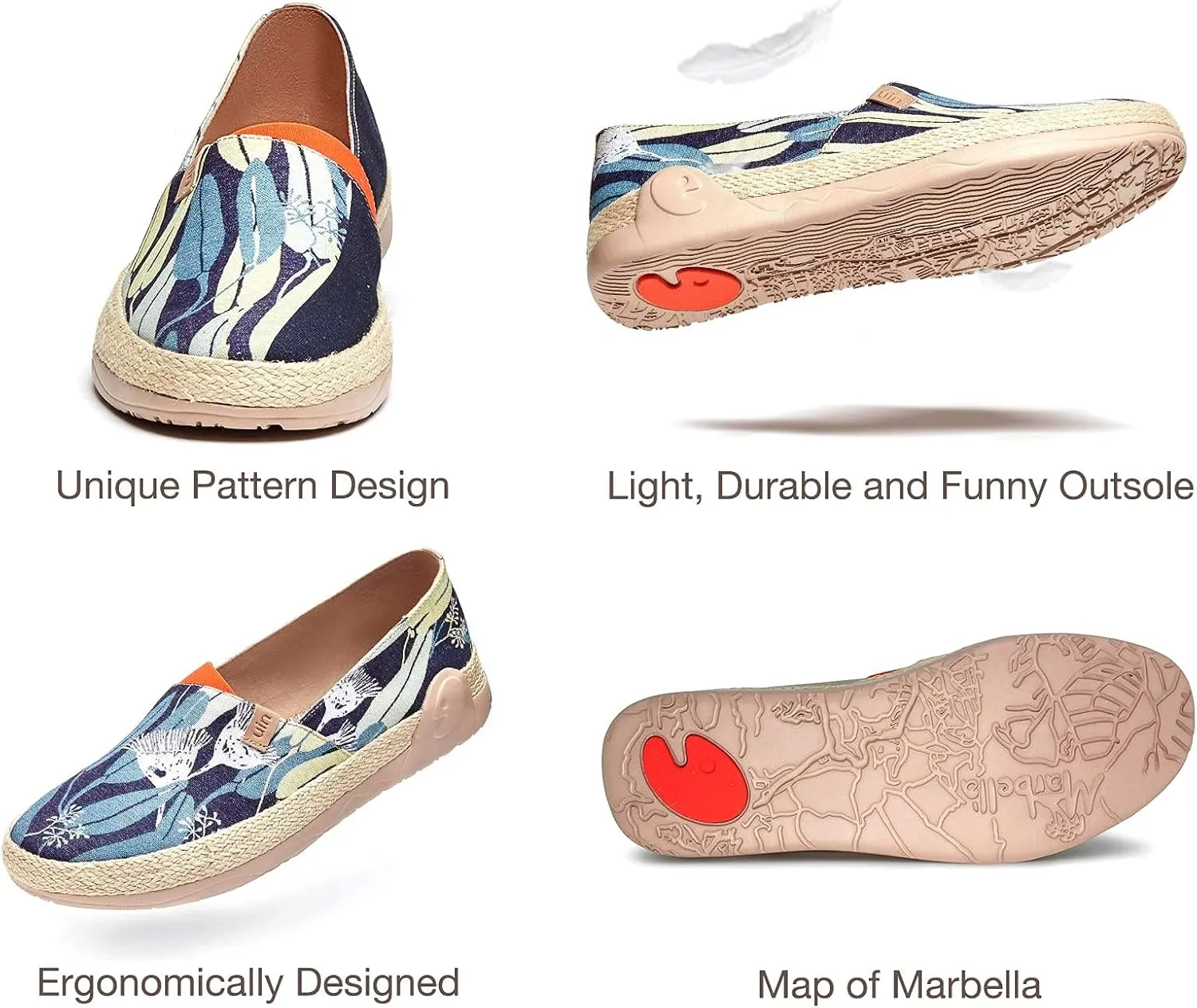 UIN Men's Espadrilles Slip OnsLightweight Walking Casual Loafers Comfortable Art Painted Travel Shoes Marbella Series