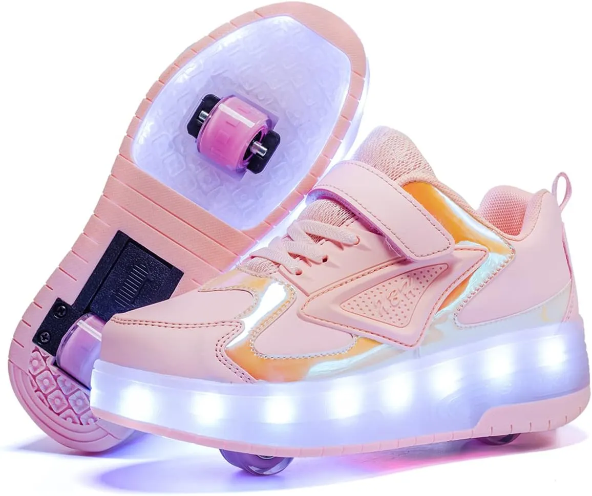Unisex Roller Shoes Kids Sparkling Wheels Shoes Girls Light up Roller Skates Sneakers Boys Rechargeable Flashing Sneakers for Gift