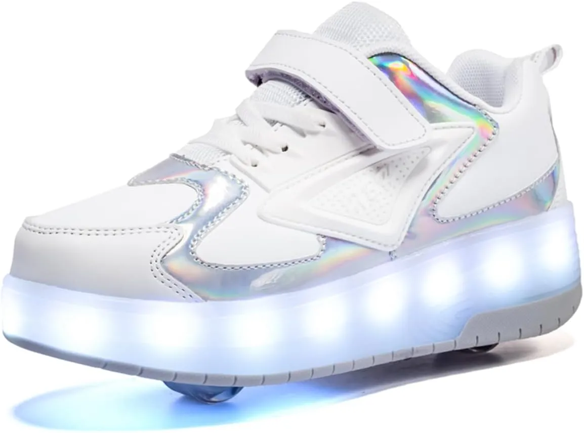 Unisex Roller Shoes Kids Sparkling Wheels Shoes Girls Light up Roller Skates Sneakers Boys Rechargeable Flashing Sneakers for Gift