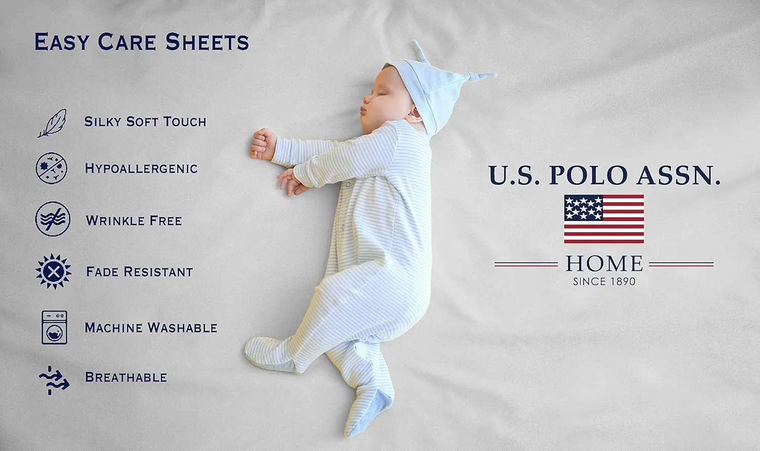 U.S. Polo Assn. 6-PC Microfiber King Size Sheet Set - Flat & Deep Pocket Fitted King Bed Sheets, Pillowcases - Soft Cooling Bedding/Linens, Light Grey