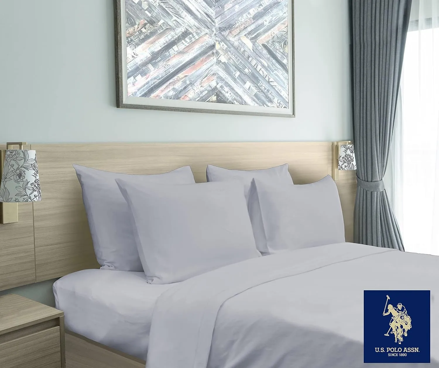 U.S. Polo Assn. 6-PC Microfiber King Size Sheet Set - Flat & Deep Pocket Fitted King Bed Sheets, Pillowcases - Soft Cooling Bedding/Linens, Light Grey