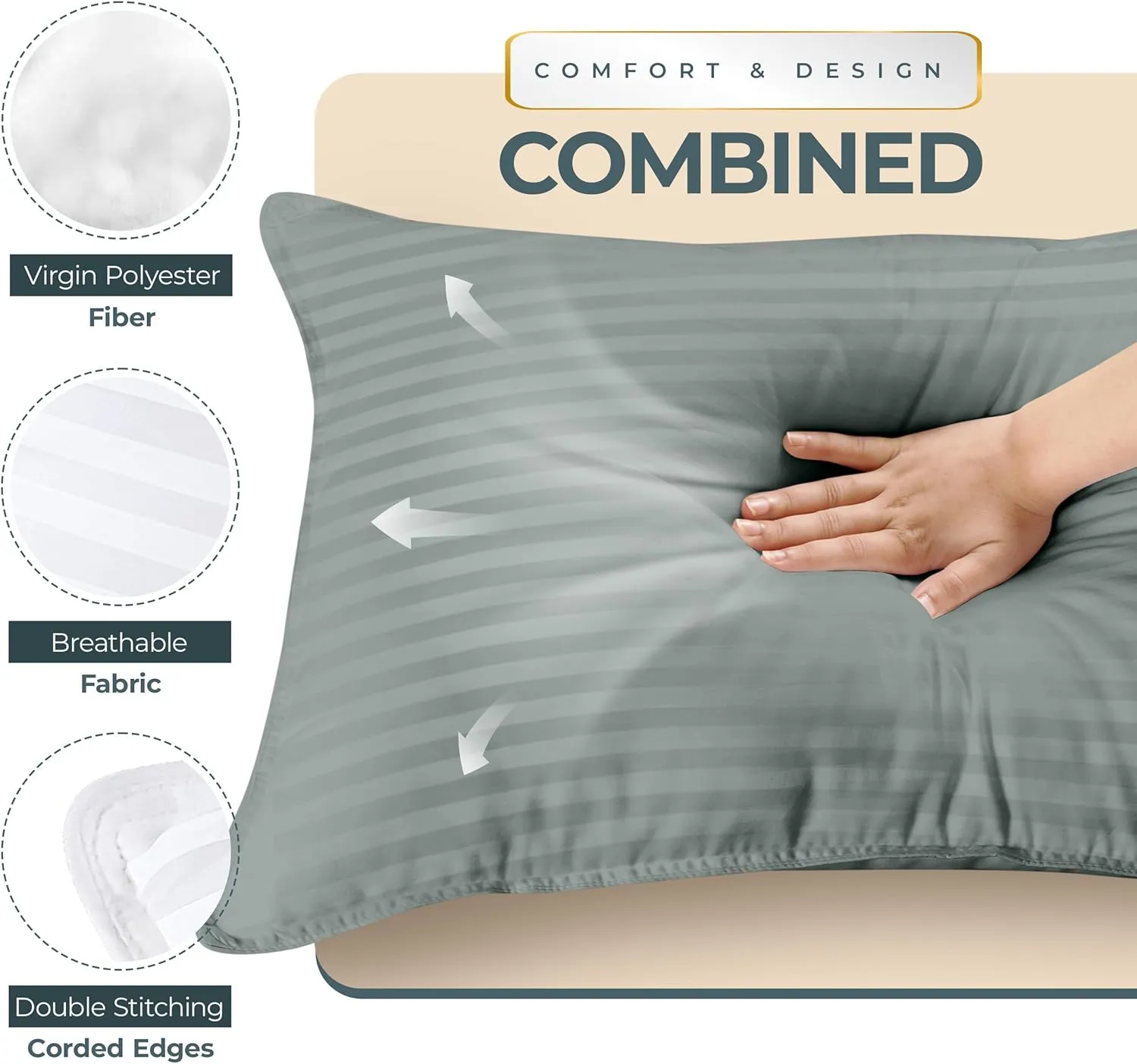 Utopia Bedding Bed Pillows for Sleeping Standard Size (Light Grey), Set of 2, Cooling Hotel Quality, for Back, Stomach or Side Sleepers