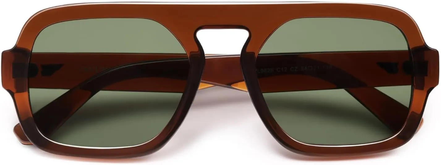 VANLINKER Retro Square Aviator Sunglasses for Women Men 70s Vintage Style Trendy Flat Top Rectangle Sun Glasses VL9826
