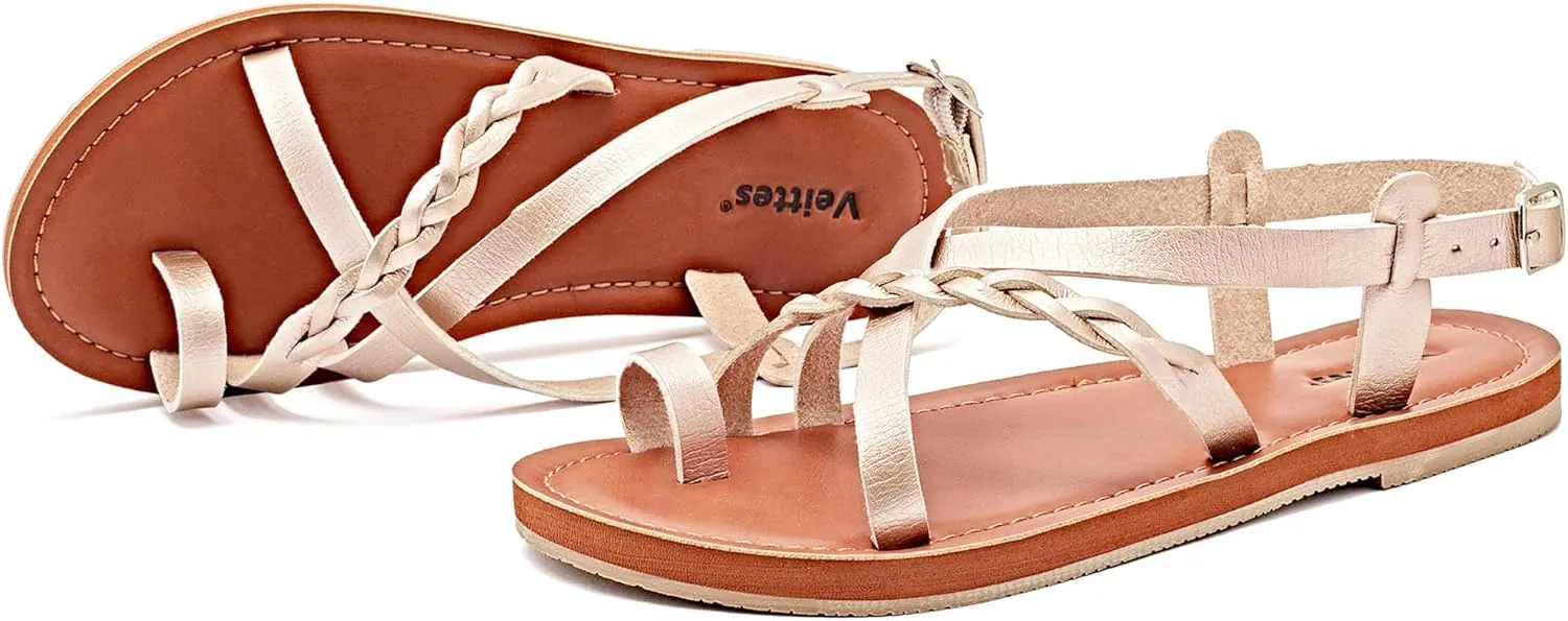 Veittes Women's Flat Sandals - Casual Cute Criss Cross Strappy Flat Summer Shoes.