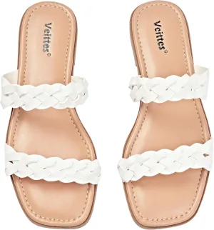 Veittes Women's Flat Slide Sandals-Casual Ladies Flat Summer Sandals.