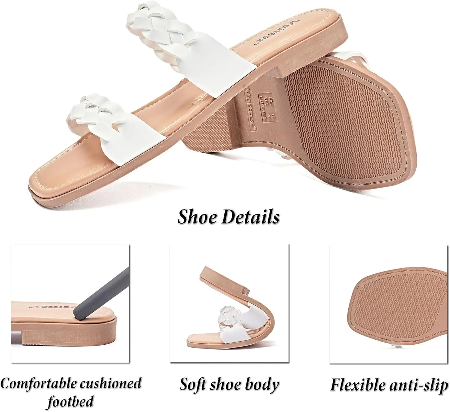 Veittes Women's Flat Slide Sandals-Casual Ladies Flat Summer Sandals.