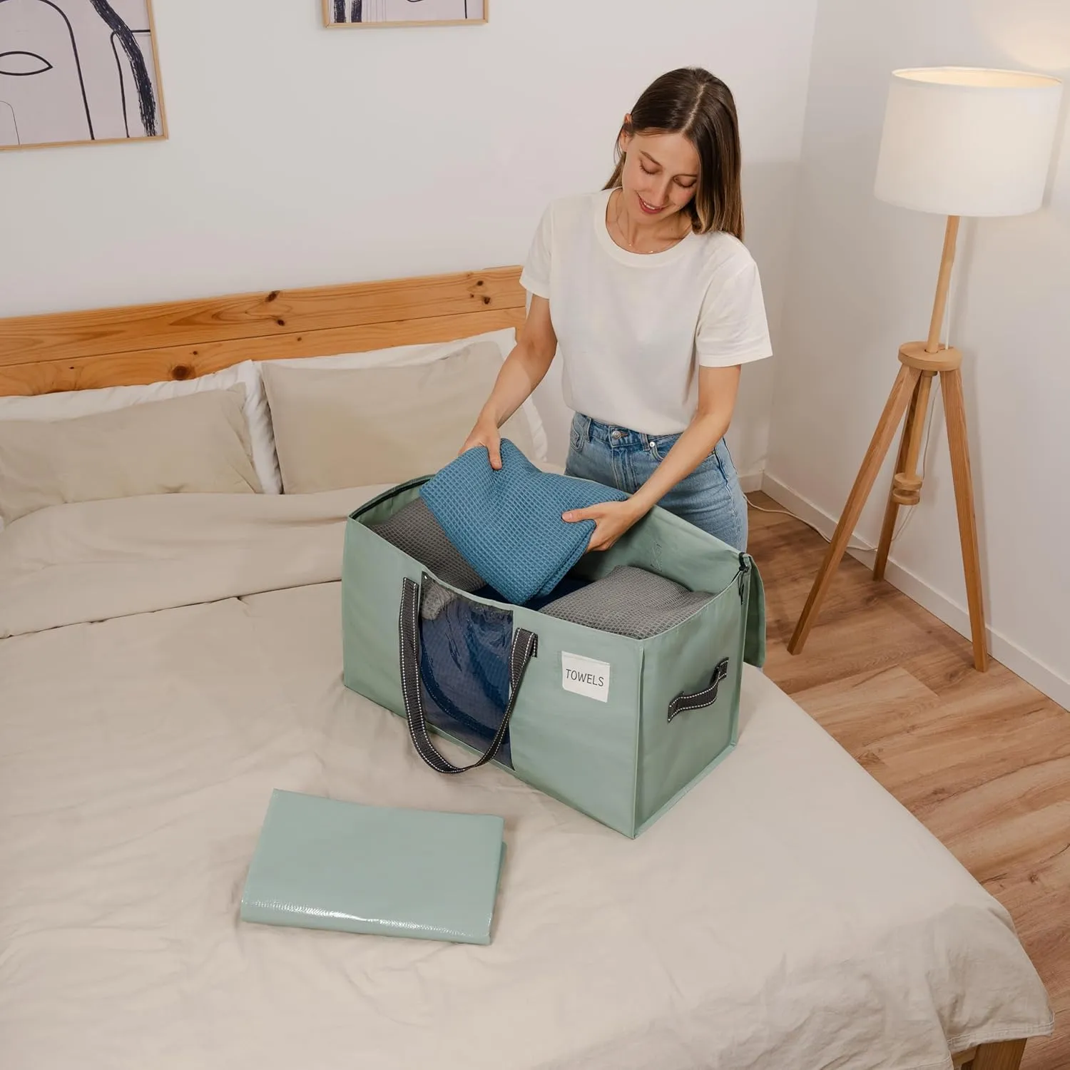 VENO 6 Pack Moving Bags, Comforter and Blanket Storage Bags for Closet, Moving Boxes, Boxes with Lids Alternative, College Dorm Packing Supplies, Foldable Heavy-Duty Tote (Light Green Matte, 6 Pack)