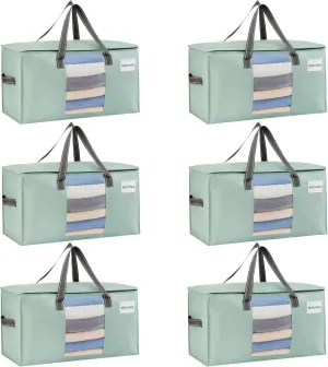 VENO 6 Pack Moving Bags, Comforter and Blanket Storage Bags for Closet, Moving Boxes, Boxes with Lids Alternative, College Dorm Packing Supplies, Foldable Heavy-Duty Tote (Light Green Matte, 6 Pack)