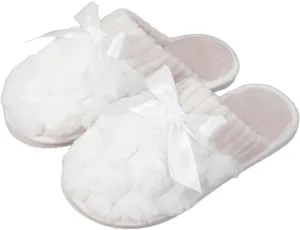 Verdusa Women's Bow Memory Foam Slippers Warm Slip On Faux Fur House Slippers