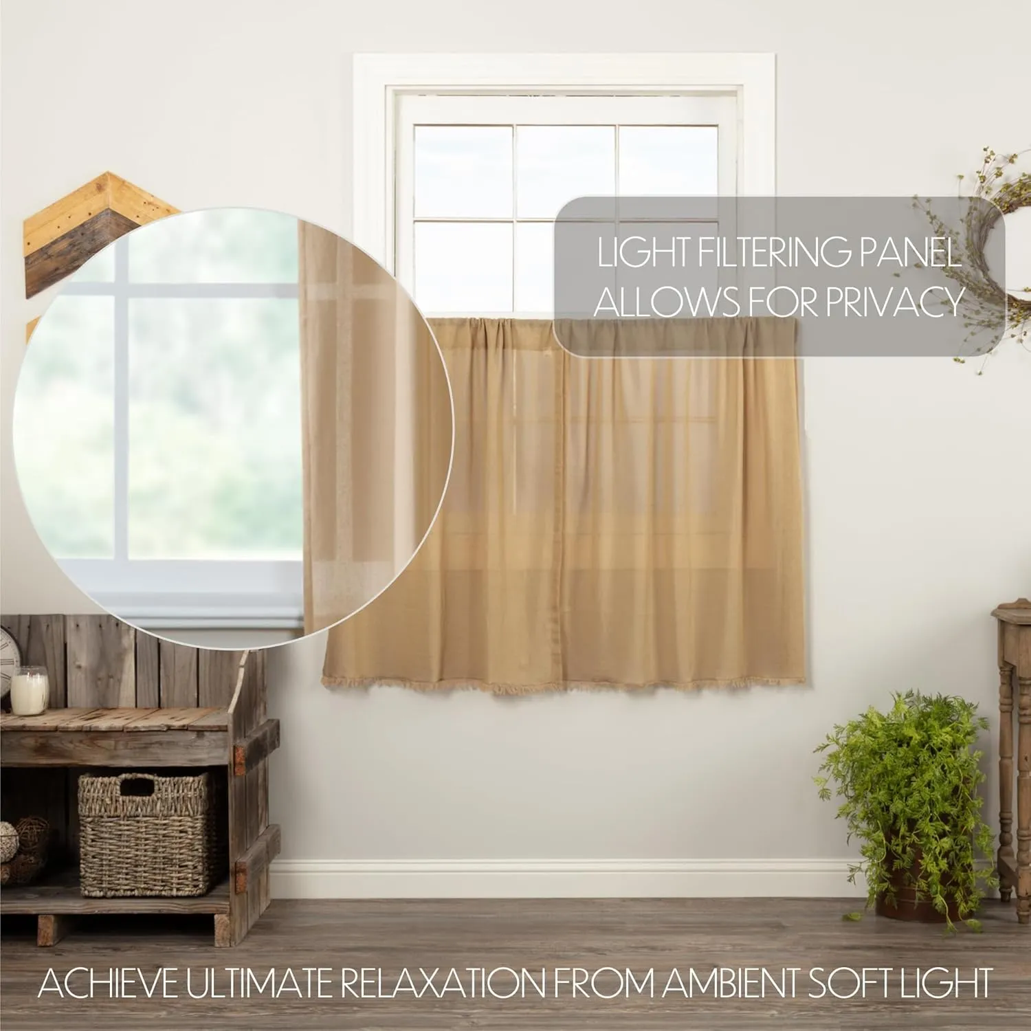 VHC Brands Tobacco Cloth Antique White Curtain Tier Set 36x36