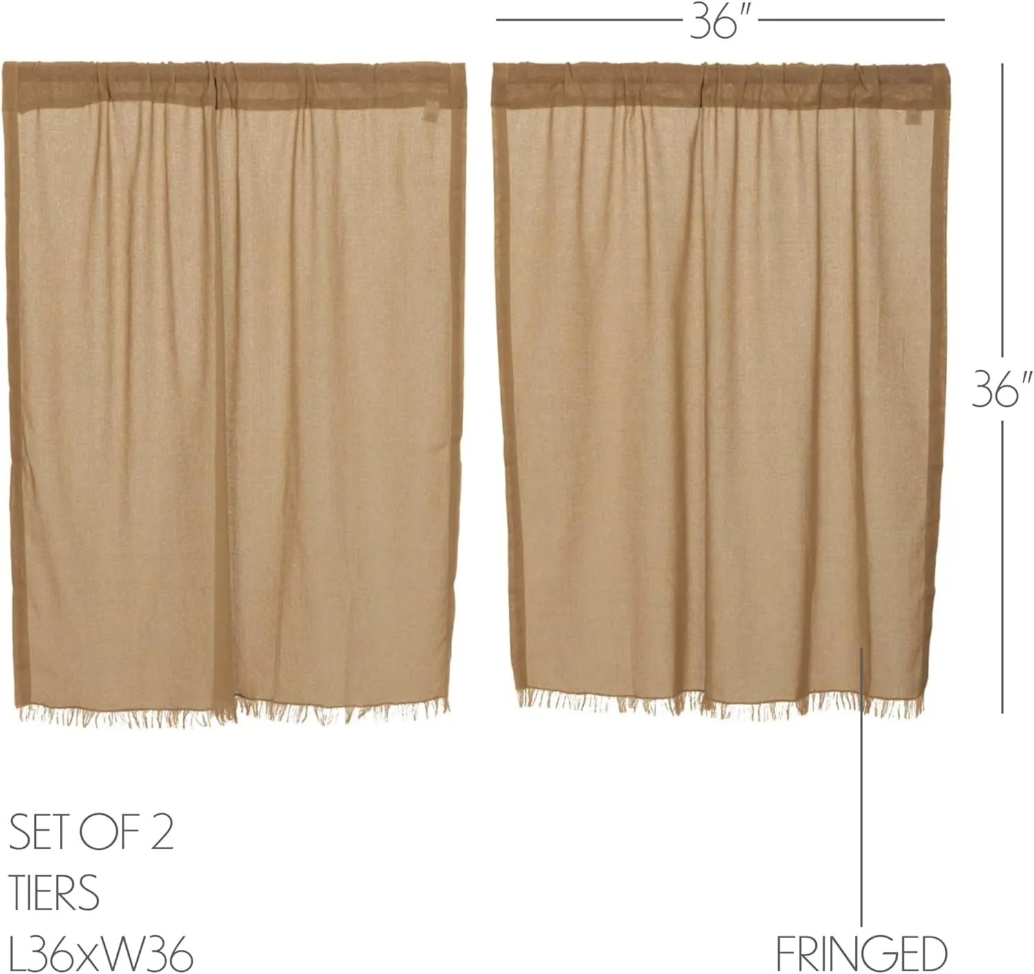 VHC Brands Tobacco Cloth Antique White Curtain Tier Set 36x36