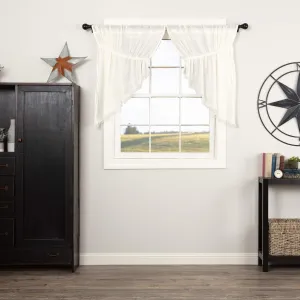 VHC Brands Tobacco Cloth Collection Farmhouse Kitchen100% Cotton Country Window Curtains-Fringed Prairie Swag Pair, 2 pc Set, Antique Off-White