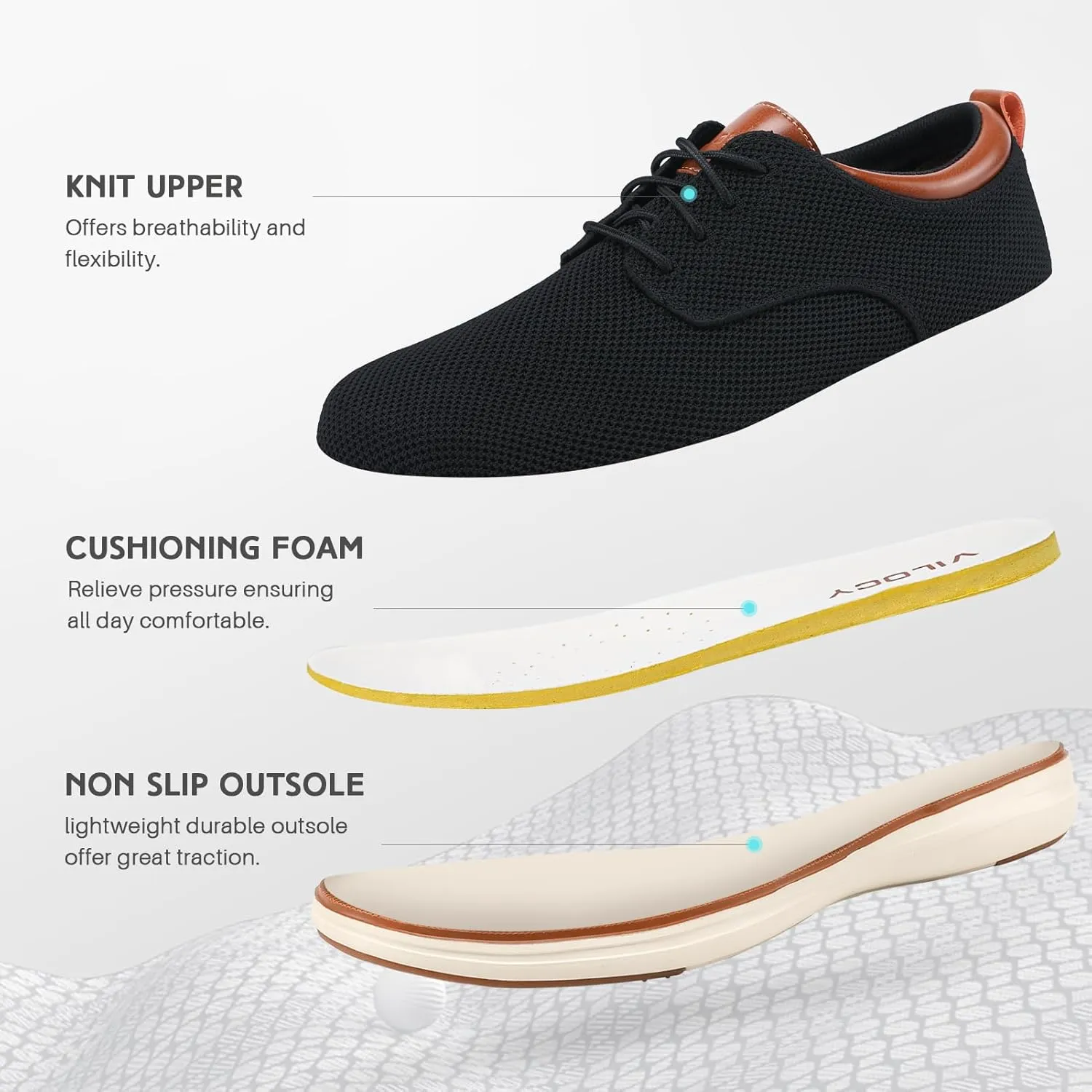 VILOCY Men's Wide Casual Dress Oxfords Business Shoes Fashion Sneakers Mesh Breathable Comfortable Walking Shoes