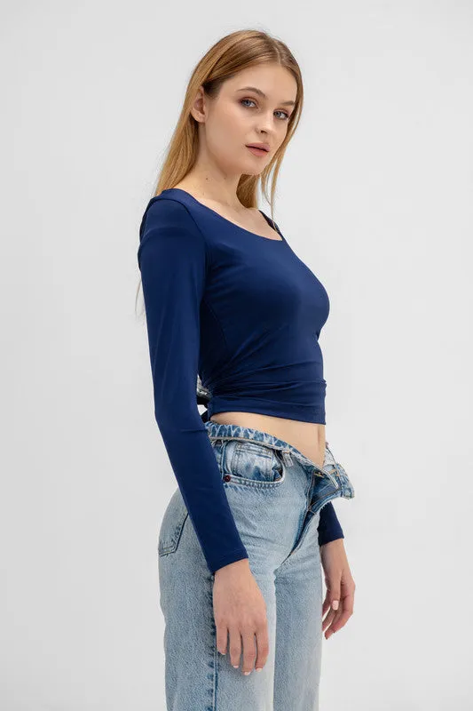 Virmo Seamless Scoop Neck Sculpt Long Sleeve - Navy