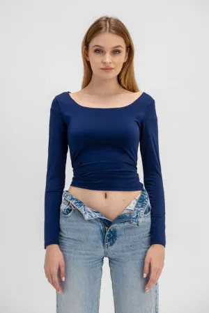 Virmo Seamless Scoop Neck Sculpt Long Sleeve - Navy