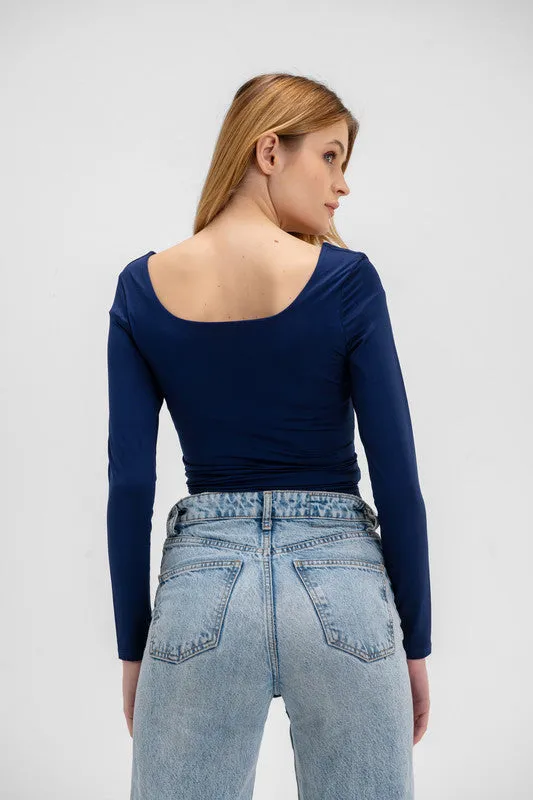 Virmo Seamless Scoop Neck Sculpt Long Sleeve - Navy
