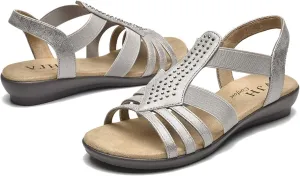 VJH confort Women's Flat Sandals, Comfort Elastic Slip-on Light Weight Slingback Casual Walking Sandals with Rhinestone
