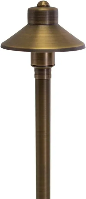 VOLT Flat Hat 12V Brass Path Light (5" Shade, 25" Tall) for Low Voltage Landscape Lighting on Outdoor Pathway, Walkway, Garden, Driveway or Patio