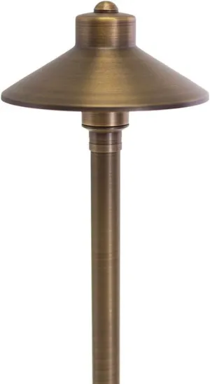 VOLT Flat Hat 12V Brass Path Light (7" Shade, 24" Tall) for Low Voltage Landscape Lighting on Outdoor Pathway, Walkway, Garden, Driveway or Patio