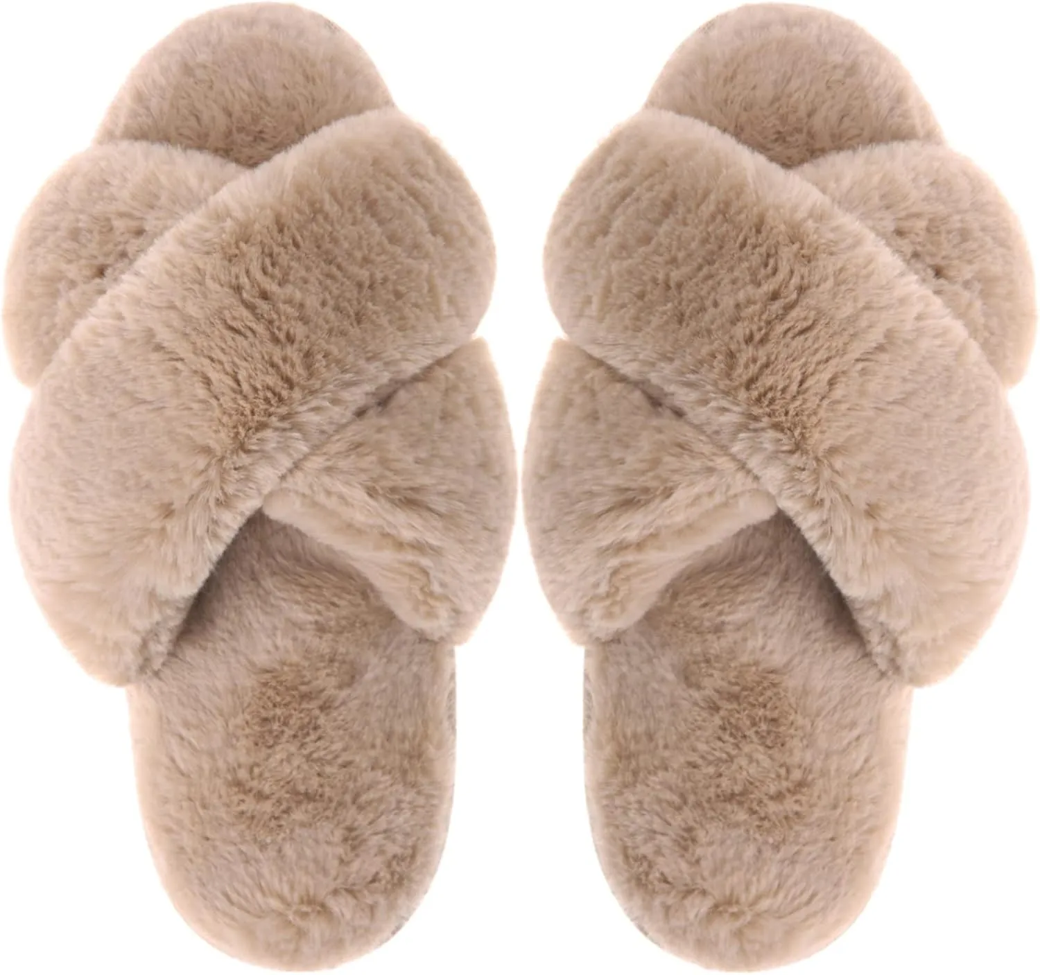 VONMAY Women's Soft Cross Band Slippers Plush Furry Slides Faux Fur Open Toe Comfy Slip On House Shoes