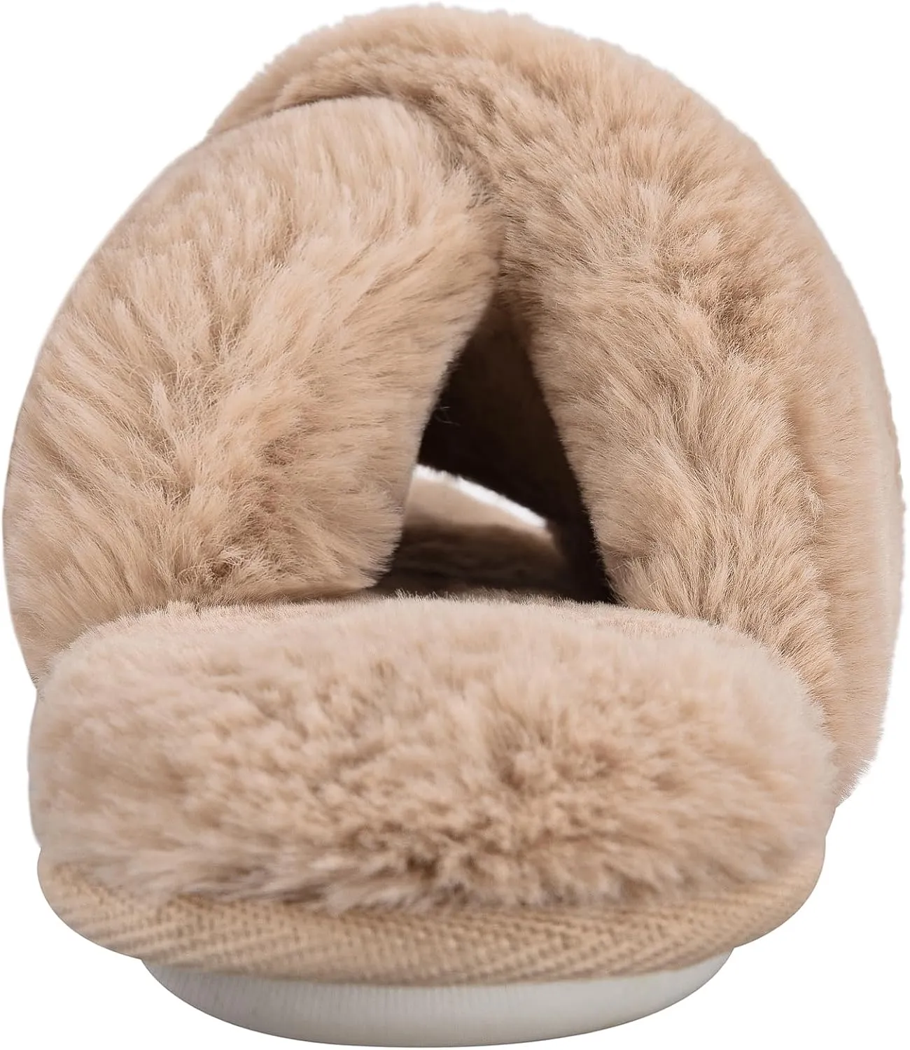 VONMAY Women's Soft Cross Band Slippers Plush Furry Slides Faux Fur Open Toe Comfy Slip On House Shoes